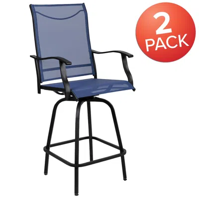 Flash Furniture Patio Bar Height Stools Set Of 2, All-weather Textilene Swivel Patio Stools And Deck Chairs With Hig In Blue