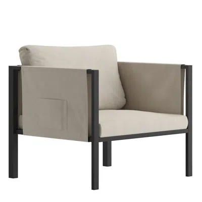 Flash Furniture Patio Chair With Cushions, Black With Beige Cushions In Neutral