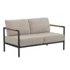 Flash Furniture Patio Loveseat With Cushions With Teak Accent Arms, Black With Beige Cushions In Neutral