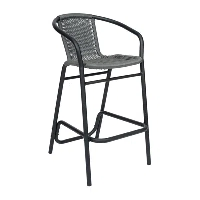 Flash Furniture Pe Rattan Restaurant Barstool With Black Aluminum Frame And Footrest In Gray
