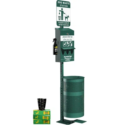 Flash Furniture Pet Waste Station With Lidded Pedal Trash Can In Green