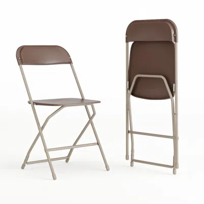 Flash Furniture Plastic Folding Chair Brown - 2 Pack 650lb Weight Capacity