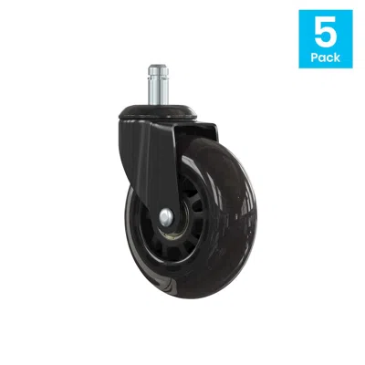 Flash Furniture Polyurethane Replacement Rolling Wheels For Gaming And Office Chairs - Set Of 5 In Black