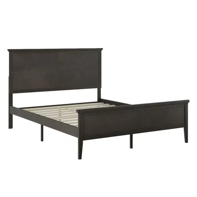 Flash Furniture Queen Size Solid Wood Platform Bed Frame, Dark Gray In Black