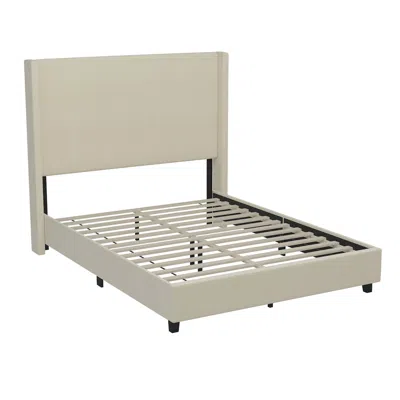 Flash Furniture Queen Upholstered Platform Bed With Channel Stitched Wingback Headboard, Beige In Neutral