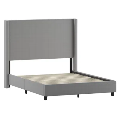 Flash Furniture Queen Upholstered Platform Bed With Channel Stitched Wingback Headboard, Gray