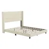 Flash Furniture Queen Upholstered Platform Bed With Wingback Headboard, Beige Faux Linen In White
