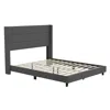 Flash Furniture Queen Upholstered Platform Bed With Wingback Headboard, Charcoal Faux Linen In Gray