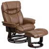 Flash Furniture Recliner And Ottoman With Swivel Mahogany Wood Base In Palimino Leathersoft In Brown