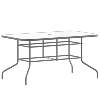 Flash Furniture Rectangular Glass Patio Table With Seating For 6 In Black