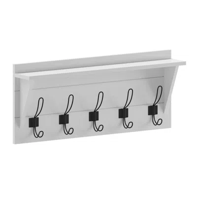 Flash Furniture Rustic 24" Wall Mount Storage Shelf With 5 Hanging Hooks In Black