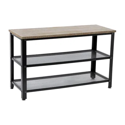 Flash Furniture Rustic 3-tier Entryway Bench, Weathered Brown In Black