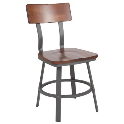 Flash Furniture Rustic Walnut Restaurant Chair With Wood Seat & Back And Gray Powder Coat Frame In Brown