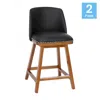 Flash Furniture Set Of 2 24 Inch Upholstered Counter Stools With Silver Nailhead Trim, Black In Black
