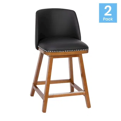 Flash Furniture Set Of 2 24 Inch Upholstered Counter Stools With Silver Nailhead Trim, Black