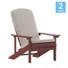 Flash Furniture Set Of 2 Adirondack Chairs In Red With Cream Cushions For Deck, Porch, And Patio In Brown