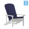 Flash Furniture Set Of 2 Adirondack Chairs In White With Blue Cushions, Porch, And Patio In Blue