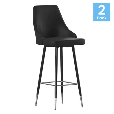 Flash Furniture Set Of 2 Bar Height Stools With Solid Black Metal Frames, Black
