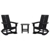 Flash Furniture Set Of 2 Black 2-slat Rocking Adirondack Chairs With Matching Side Table In Black