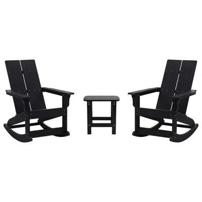 Flash Furniture Set Of 2 Black 2-slat Rocking Adirondack Chairs With Matching Side Table