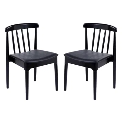 Flash Furniture Set Of 2 Black Dining Chairs With Curved Spindle Backrests, Black Vinyl Seats