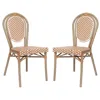 Flash Furniture Set Of 2 Classic Bistro Chairs, Natural & White/light Natural Frame In Brown