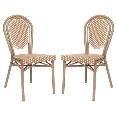 Flash Furniture Set Of 2 Classic Bistro Chairs, Natural & White/light Natural Frame In Brown