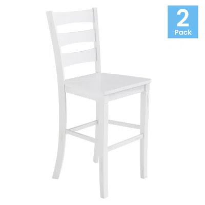 Flash Furniture Set Of 2 Classic Style Commercial Grade Ladderback Bar Height Stools In White