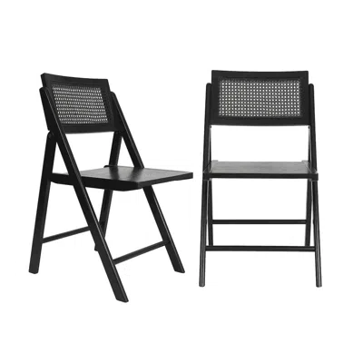 Flash Furniture Set Of 2 Commercial Cane Rattan Folding Dining And Event Chairs, Black In Gray