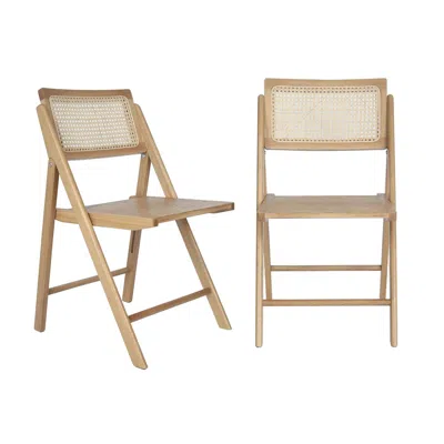 Flash Furniture Set Of 2 Commercial Cane Rattan Folding Dining And Event Chairs, Natural In Neutral