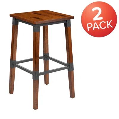 Flash Furniture Set Of 2 Commercial Grade Industrial Style Backless Dining Barstools In Brown