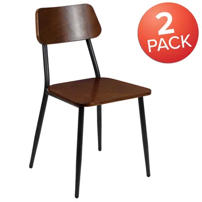 Flash Furniture Set Of 2 Commercial Grade Industrial Style Dining Chairs In Brown