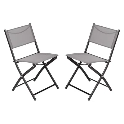 Flash Furniture Set Of 2 Folding Chairs With Gray Material Backs And Seats, Black Metal Frames