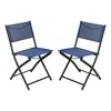 Flash Furniture Set Of 2 Folding Chairs With Navy Material Backs And Seats,black Metal Frames In Blue
