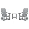 Flash Furniture Set Of 2 Gray 2-slat Rocking Adirondack Chairs With Matching Side Table In Gray