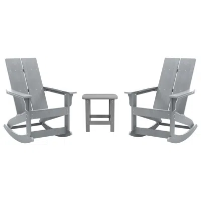 Flash Furniture Set Of 2 Gray 2-slat Rocking Adirondack Chairs With Matching Side Table