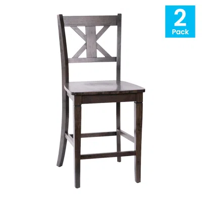 Flash Furniture Set Of 2 Modern Farmhouse Style Commercial Grade Counter Height Stools In Black