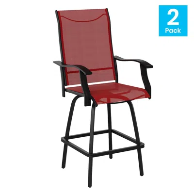 Flash Furniture Set Of 2 Outdoor Stools - 360 Degree Swivel Bar Stools In Red