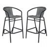 Flash Furniture Set Of 2 Pe Rattan Restaurant Barstool With Black Aluminum Frame, Gray In Gray
