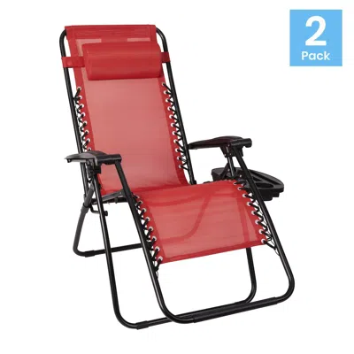 Flash Furniture Set Of 2 Portable Folding Zero Gravity Lounge Chairs In Red