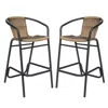 Flash Furniture Set Of 2 Rattan Restaurant Barstool With Black Aluminum Frame, Medium Brown In Black
