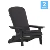 Flash Furniture Set Of 2folding Adirondack Chairs In Black With Gray Cushions, Porch, And Patio In Black