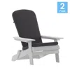Flash Furniture Set Of 2folding Adirondack Chairs In White With Gray Cushions, Porch, And Patio In Gray