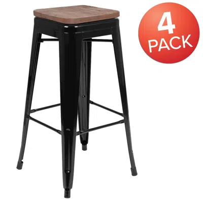 Flash Furniture Set Of 4 Modern Industrial Metal Stools In Black