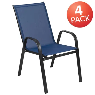 Flash Furniture Set Of 4 Sling Patio Chairs For Restaurant And Residential Outdoor Spaces In Blue