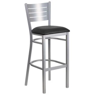 Flash Furniture Silver Slat Back Metal Restaurant Barstool - Black Vinyl Seat In Gray