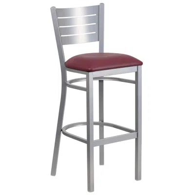 Flash Furniture Silver Slat Back Metal Restaurant Barstool - Burdy Vinyl Seat In Purple