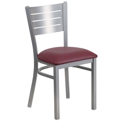 Flash Furniture Silver Slat Back Metal Restaurant Chair - Burdy Vinyl Seat In Gray