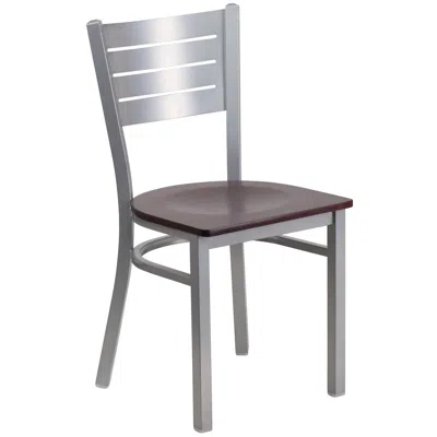 Flash Furniture Silver Slat Back Metal Restaurant Chair - Walnut Wood Seat In Gray