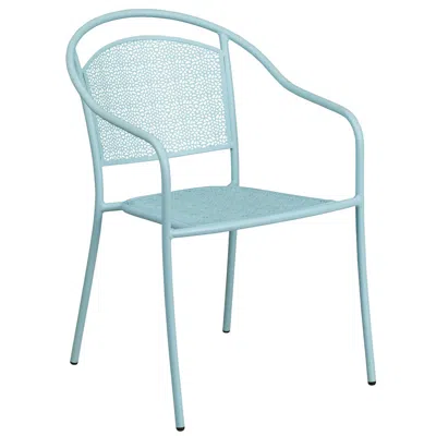 Flash Furniture Sky Blue Indoor-outdoor Steel Patio Arm Chair With Round Back